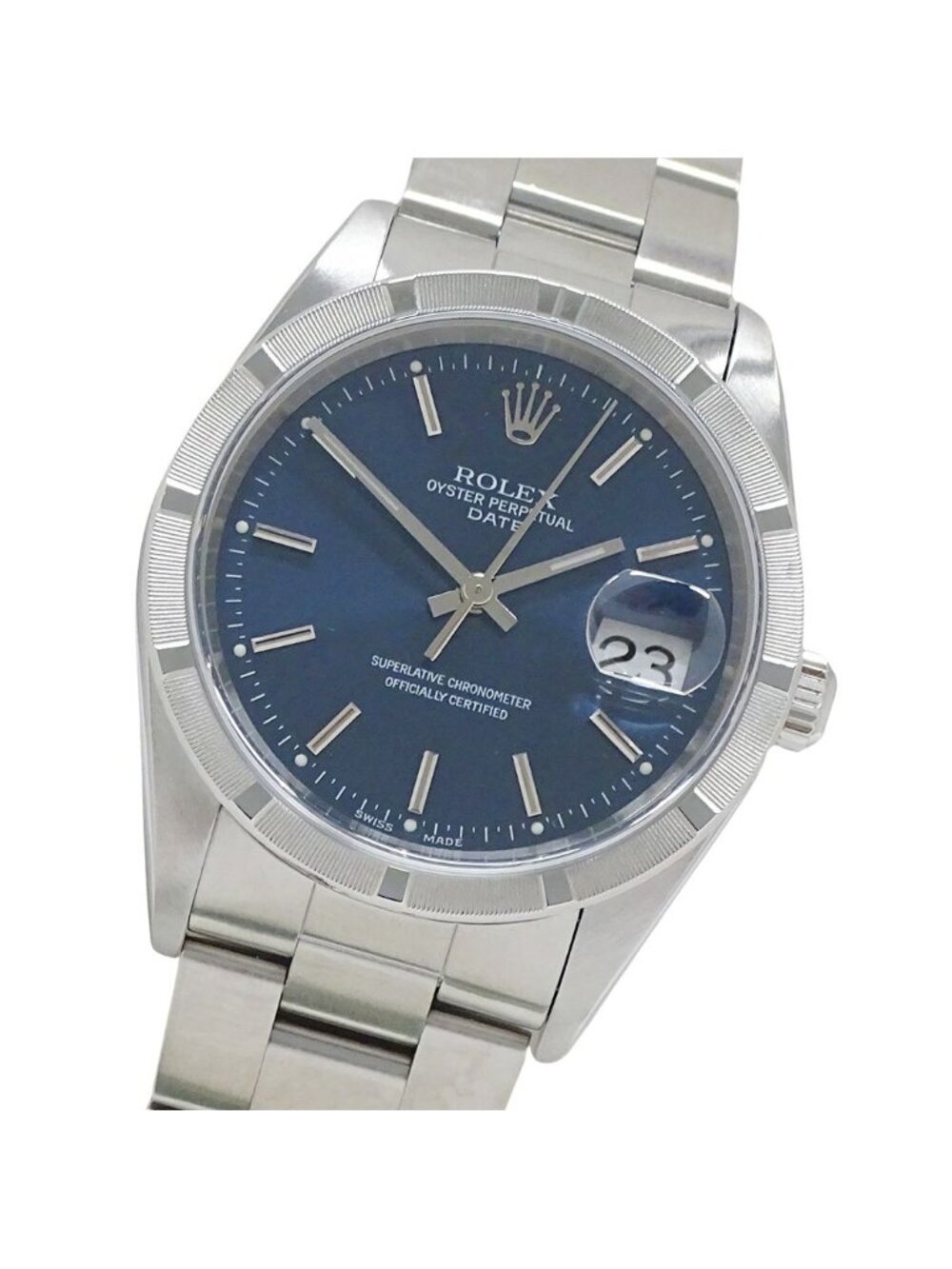Rolex Oyster Perpetual Date Watch Automatic Stainless Steel Silver Blue